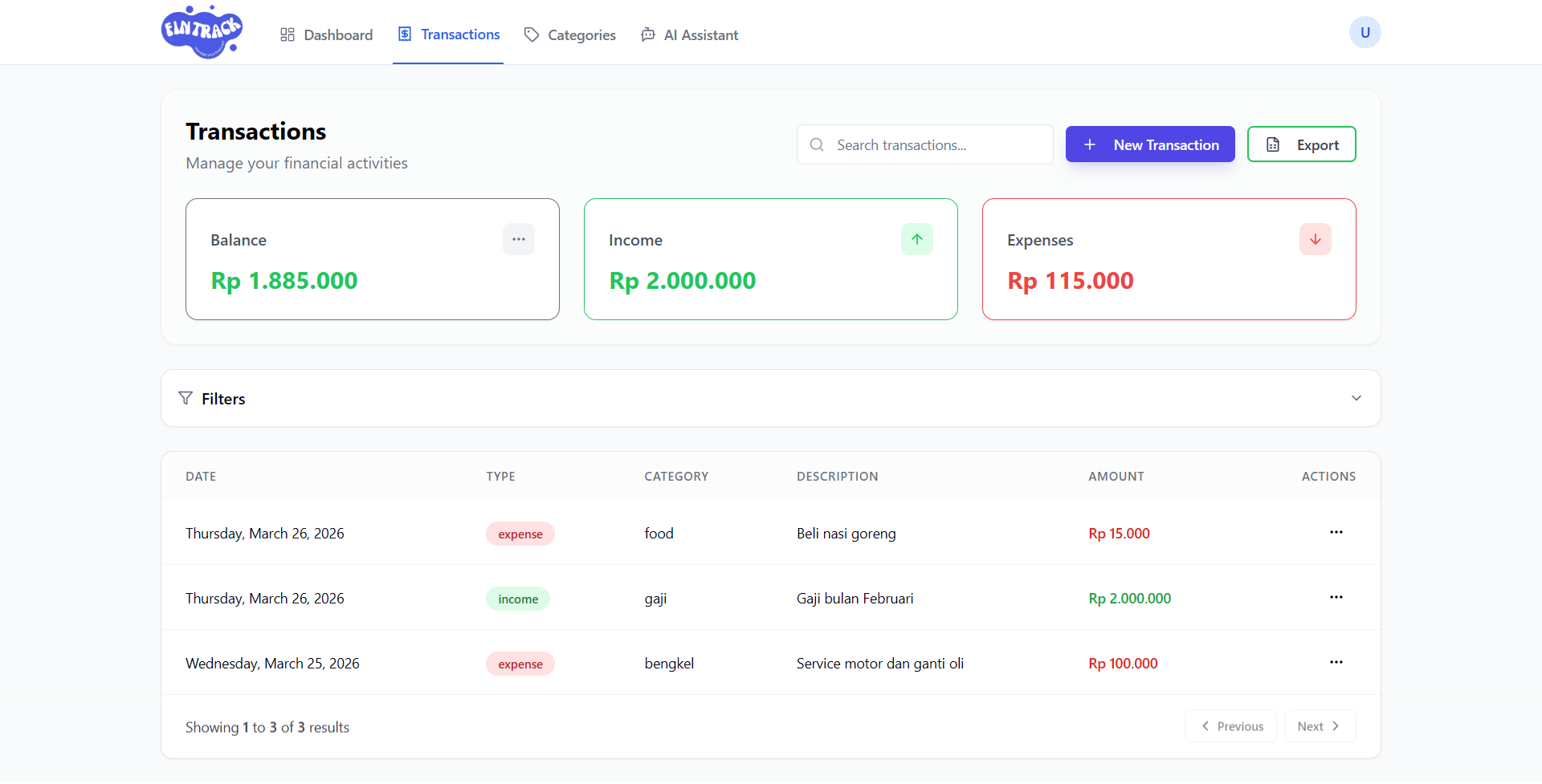 FinTrack - Personal Finance Management
